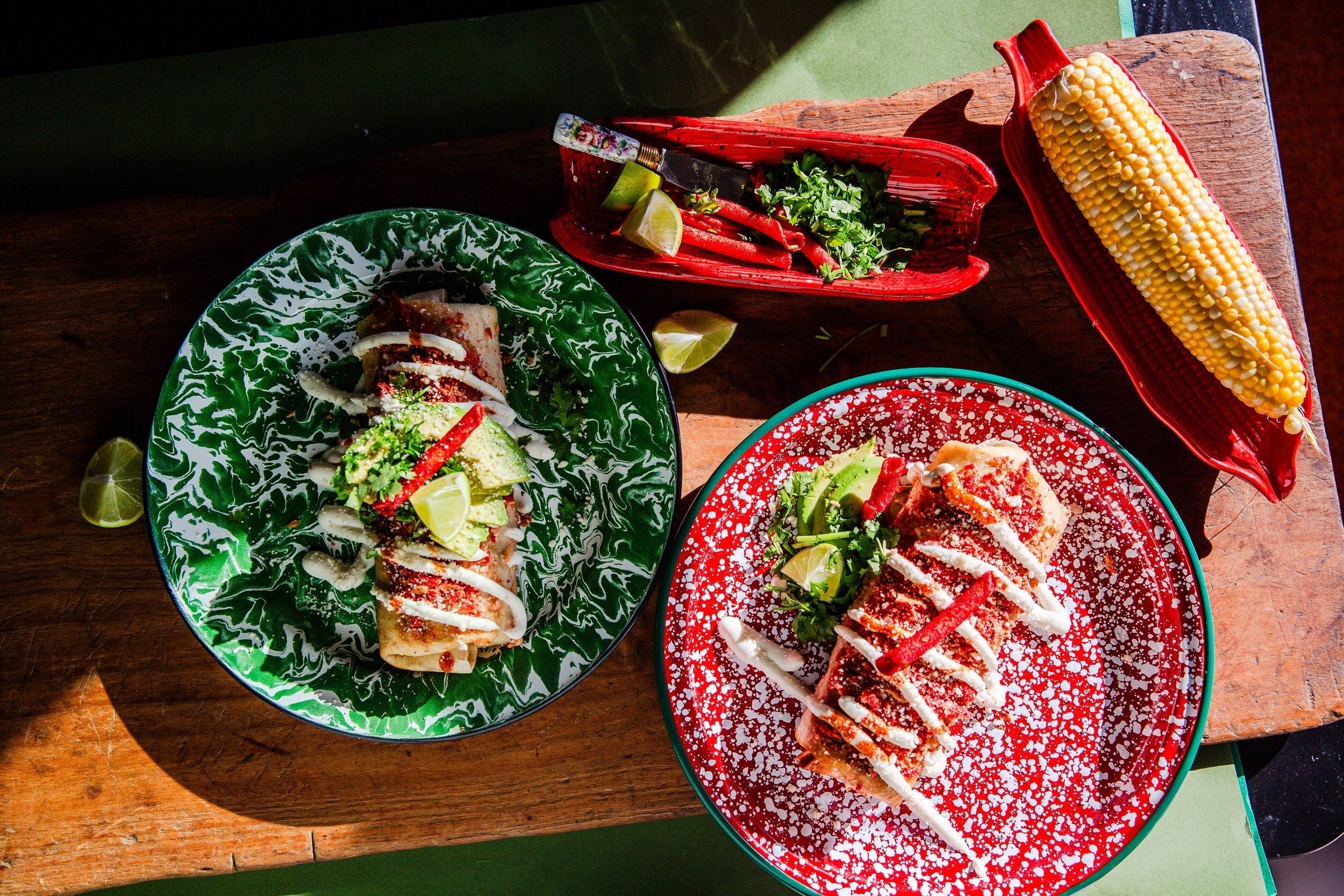 Elote Chimichanga with Chipotle Chorizo + Takis