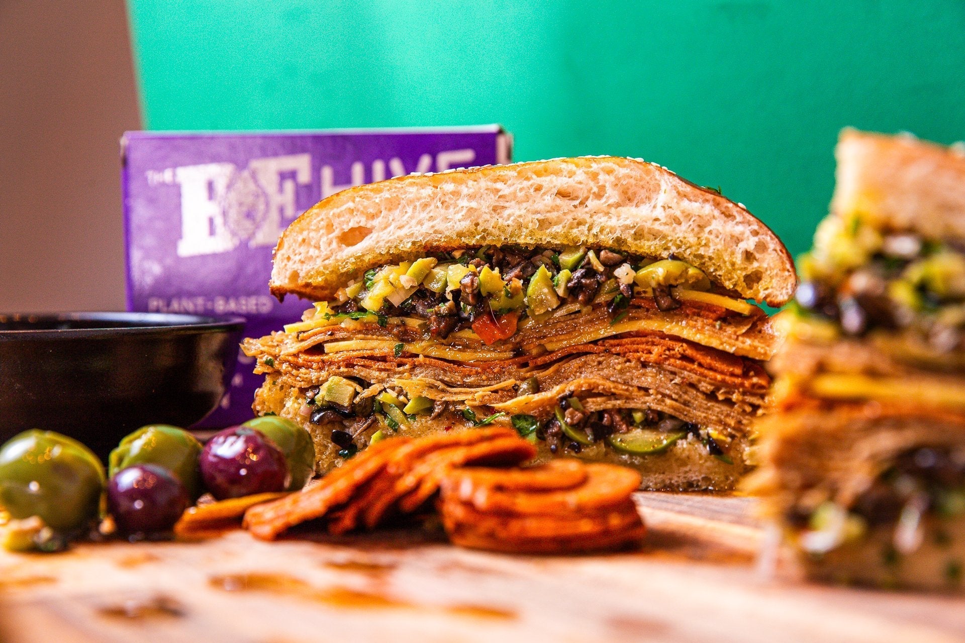 Vegan Muffaletta with Pepperoni + Deli Slices