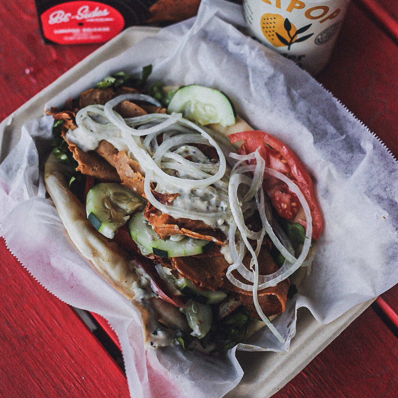 Vegan deli slices in a gyro