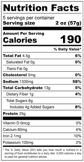 Nutrition facts for Bacon (6 Pack)